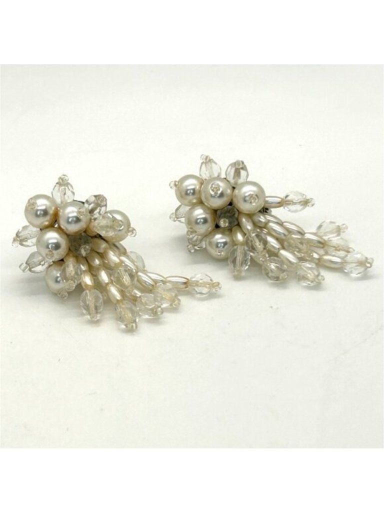 Vintage Clip-On Earrings Faux Pearls Beaded Bridal Prom Formal Jewelry 26$